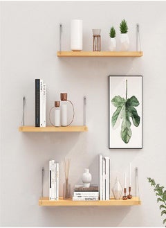 Buy 3-Piece Home Book Shelves Set Floating Shelves for Wall Hanging Wood Shelf Wooden Shelves with Metal Brackets Hanging Shelf Wall Organizers for Home Wood Color Free Installation Tool in Saudi Arabia