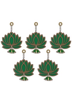 Buy Premium Green Lotus Wall Hanging |Lotus Back Drop Hanging | Ganpati Decoration Wall Hanging Home And Office Decor (Wood Set Of 5) 6" Inches Green Hanging in Saudi Arabia