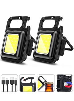 Buy 2 Pieces Mini Flashlight with 800 Lumens Super Bright, COB Rechargeable and Portable Keychain Light with Folding Support, Bottle Opener and Magnetic Base, Suitable for Camping, Hunting, Walking, Black in Saudi Arabia