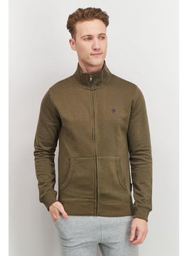 اشتري Men Mock Neckline Long Sleeves Brand Logo Sweatshirt, Khaki and Olive في الامارات