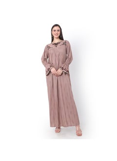 اشتري PURE VISCOSE WITH PRINTED AND EMBROIDRED BROWN ARABIC JALABIYA KAFTAN DRESS في الامارات