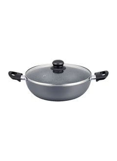 Buy Aluminium Wokpan With Glass Lid Grey 26cm in UAE