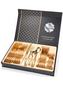 Buy 24-Piece Western Style Eco-Friendly Dishwasher Safe Stainless Steel Cutlery Set Gold in UAE