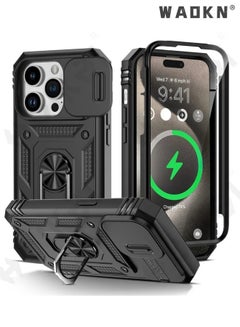 Buy Cover for IPhone 15 Pro Max 6.7 Inch Case 360° Full Body Protection Silicone Bumper  with Kickstand  Slide Camera Cover Hybrid Heavy Duty Hard Luxury Phone Sheel in UAE
