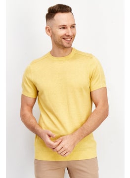 Buy Men Crew Neck Short Sleeve Textured T shirt, Yellow in UAE