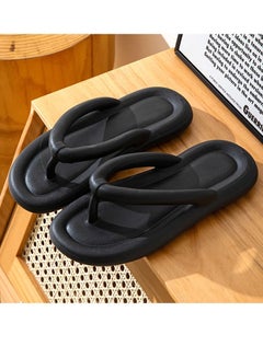 Buy Comfortable Solid Color Soft Soled Flip Flops Bathroom Indoor Outdoor Beach Non Slip Flip Flops Black in Saudi Arabia