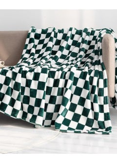 Buy Throw Flannel Blankets with Checkerboard Grid Pattern Soft Blanket for Couch, Bed, Sofa Luxurious Warm and Cozy for All Seasons (Green,51x60 inch) in Saudi Arabia