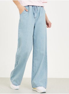 Buy Wide Leg Drawstring Jeans with Pockets in Saudi Arabia