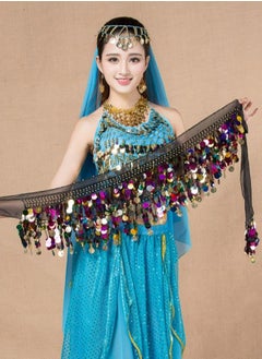 اشتري Colorful Sequin And Coins Pendant Waist Chain Skirt Sparkly Belly Dance Tassel Waist Wrap Belt Skirts Party Rave Costume Black Mix في الامارات