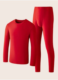 اشتري Mens Solid Color Skin Friendly Thick Long Johns Fleese And Thermal Underwear Set, 2 Piece Cold Weather Base Layer Set for Men Red في السعودية