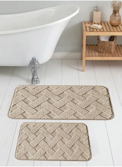 Buy 2 Pcs Bath Rug Set Bathroom Rugs, Non Slip Ultra Soft and Water Absorbent Bath Carpet, Machine Washable Quick Dry Bedroom Floor Mat Living Rug in Saudi Arabia