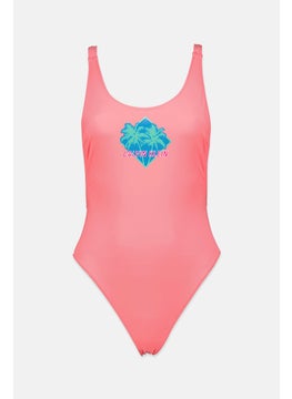 اشتري Women Graphic Print One Piece Swimsuit, Neon Pink Combo في السعودية