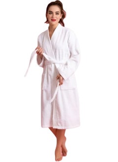 Buy Terry Check Design Bathrobe Free Size with Double Front Pockets in UAE