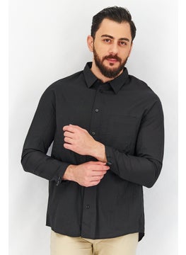 Buy Men Loose Fit Solid Long Sleeves Casual Shirt, Black in Saudi Arabia