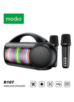 Buy D107 Modio portable wireless speaker Karaoke DJ Laser light and Two mic in UAE