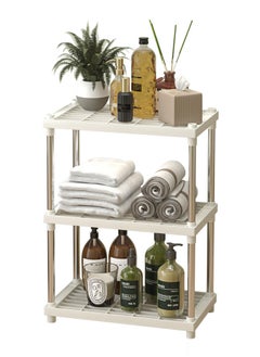 اشتري 3-Tier Bathroom Caddy,White 3 Tier Bathroom Counter Organizer Standing Shelf with Plastic Mesh Trays and Metal Tubes,Shelving Unit Vanity Storage Organizer Rack Holder for Countertop,Kitchen,Cabinet في السعودية