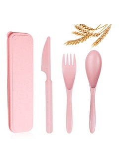 Buy Reusable Wheat Straw Cutlery, Spoon Knife Fork Tableware set, Travel Utensils Set with Case, Eco-Friendly BPA Free Cutlery for Kids and Adults as Travel Picnic Camping Utensils  ( Pink ) in UAE