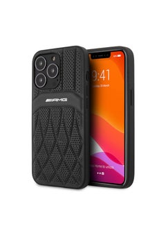 Buy Genuine Leather Case With Perforated Black Leather Curved Lines Hot Stamped With Logo For iPhone 13 Pro 6.1" - Black in UAE