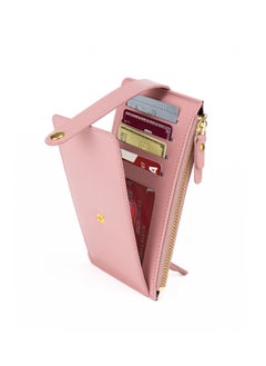 Buy Wallet for Women Slim Bifold Multi Card Case Zipper Coin Purse RFID Card Holder Pink in UAE