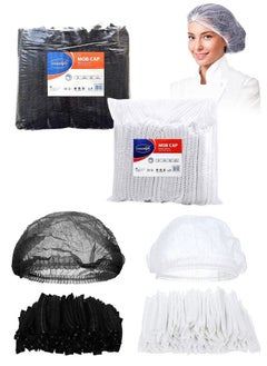 Buy 200 Pieces Disposable Shower Caps Non Woven Mob Hair Net 19 Inch Black and White Combo in UAE