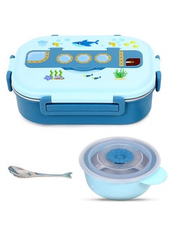 اشتري OneLine Lunch Box for Kids School, Stainless Steel flatware set with soup bowl and spoon, Bento kids Lunch Box with sea world theme, leak proof, durable snack container for adult children في الامارات