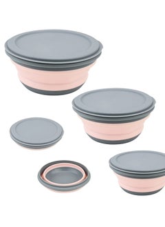 اشتري 3 Pcs Collapsible Washing Up Bowl, Portable Camping Bowl with Lid Food Storage Outdoor Tableware Folding Lunch Box Portable Salad Bowl for Outdoor Travel Camping Hiking Caravan - Pink في الامارات