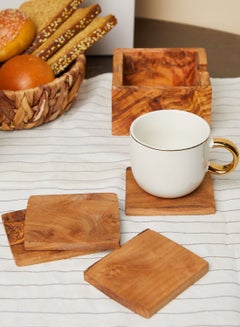 Buy Kora Set Of 4 Olive Wood Coasters With Holder in Saudi Arabia
