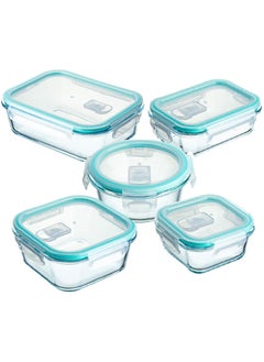 Buy Glass Meal Prep Containers (5 pcs Mixed) - Glass Food Storage Containers with Lids, Glass Lunch Box, Portion Control, Airtight, Glass Bento Box Lunch Containers- 5P in UAE