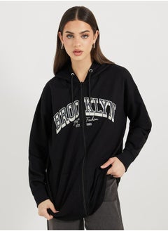 Buy Oversized Longline Zip Through Slogan Hoodie in Saudi Arabia