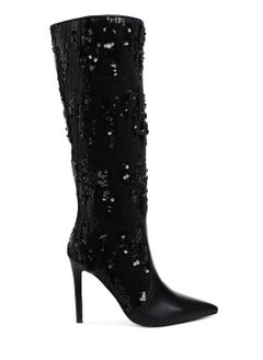 Buy Sequin Embellished Stiletto Long Boots in Black in UAE