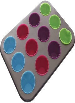 اشتري King Teflon Cup Cake Mold With Silicon 12 Holes - Multi Color في مصر