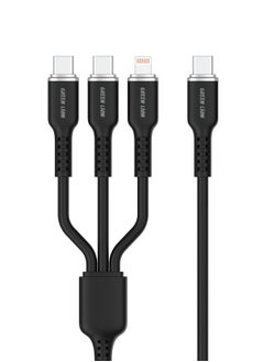 اشتري 3 in 1 Silicone Cable / USB-C to Lightning / USB-C to USB-C1 / USB-C to USB-C2 / Long Length / 10000 Bends / Charge & Sync / Secure & Safe / High Transfer Speed / Quick Charge Technology / Wide Compatible / LED Light - Black في الامارات