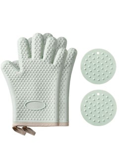 Buy Oven Mitts, KASTWAVE Professional Heat Resistant Gloves Non-Slip Hand Protective Cooking Gloves Silicone and Cotton Double-Layer Heat Resistant Glove Silicone Gloves Oven Gloves BBQ Gloves in UAE