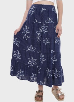 Buy Floral Print Button Detail Skirt in UAE