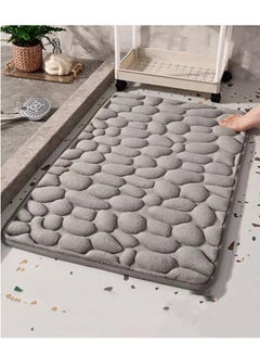 اشتري 1-Piece Stone Grain Non-Slip Bath Rug Mat For Bathroom Coral Velvet Fabric for Water Absorption Grey 40x60 Centimeter في الامارات