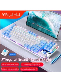 Buy 87 Keys Mechanical Wired Gaming Keyboard with Backlight Metal Panel 26 Key Rollover - Blue Switches, White/Blue in UAE