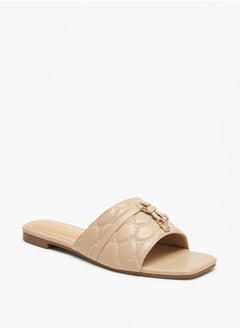 اشتري Textured Slip-On Sandals with Metal Accent في السعودية