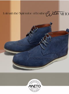 Buy Blue Genuine Leather Embossed Chukka Brogue Boots in Saudi Arabia