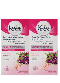 Buy Pack Of 2 Veet Easy Gel Legs Wax Strips Normal 20 Pack Long Lasting Smoothness Skin in Saudi Arabia