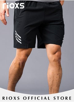 Buy Men's Gym Workout Running Shorts Athletic Lightweight Shorts Breathable Quick-Drying Fitness Short Pants With Zipper Pockets in UAE