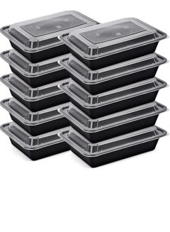 اشتري [10 Pack]Compartment Black Base with Lids Food Storage Container(32 oz) RE-32/Disposable Food Container /Meal Prep Containers/Lunch Boxes Microwave/Freezer Safe(1 - Compartment) في الامارات