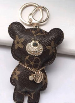 Buy Teddy Bear Keychain Bag Charm Luxury Designer 3D Trendy High-Grade Stuffed PU Leather Cute Plush Men Women Personality Car Key Pendant Gifts For Women in UAE