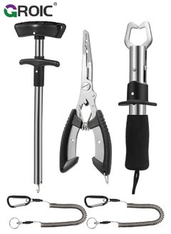 Buy 5 Pcs Fishing Tool Kit, Fishing Pliers, Fish Lip Gripper or Fish Scale Combo Saltwater Resistant Fishing Tools, Fishing Gear with Rubber Handle, Lanyard Fish Hook Separator for Saltwater Freshwater in UAE