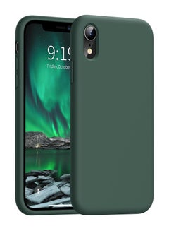Buy Compatible with iPhone XR Case 6.1 Inch Slim Liquid Silicone 4 Layers Soft Gel Rubber Shockproof Protective Phone Case with Anti Scratch Microfiber Lining (Dark Greenn) in Egypt