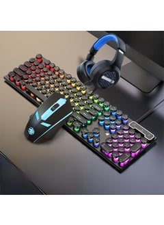 اشتري Vintage Punk Keyboard  Mouse for Gaming and Office Black Rainbow single Keyboard + Mouse + headset في السعودية