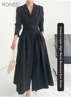 Buy Elegant Suit Dress Women'S Fashion Business Lapel Long Sleeve High Waist Dress Single Breasted Windbreaker Style Large Skirt Dress in Saudi Arabia