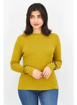 Buy Women Crew Neck Textured Sweater, Light Olive in UAE