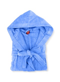 Buy Bathrobe Unisex Adult velour Salerino 100% Cotton 1250 Grams Luxury Feel Premium Look Super Absorbent Quick Dry Hood & Pocket Size Medium Blue Color in UAE