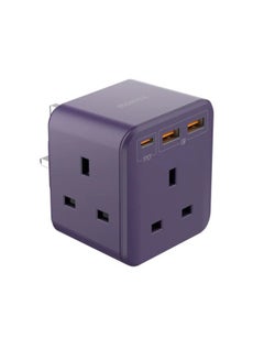 اشتري ONEPLUG 20W 3-Outlet Cube Extension Socket with USB Charger -Purple في مصر