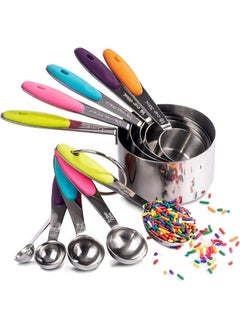 Buy Measuring cups and spoons, stainless steel with soft silicone handles and clear graduations, stackable metal kitchen tools and gadgets for baking dry and liquid ingredients in Saudi Arabia